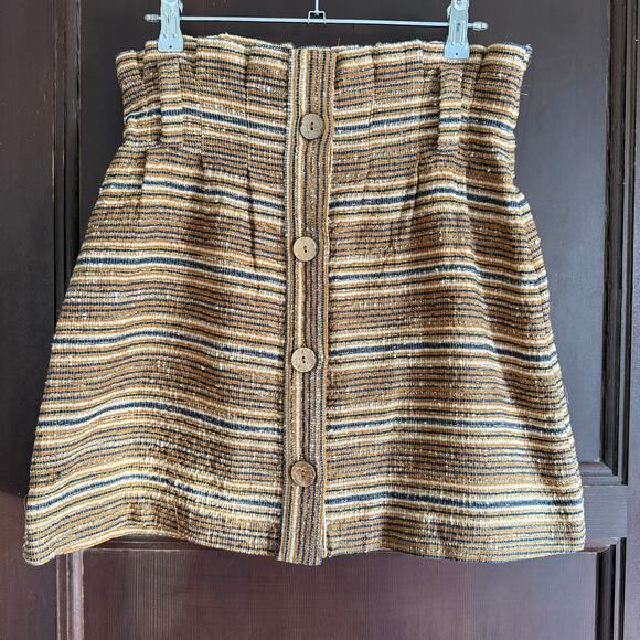 ZARA | High Waisted Brown Textured Striped Button Front Mini Skirt | Size Medium - Picture 1 of 4